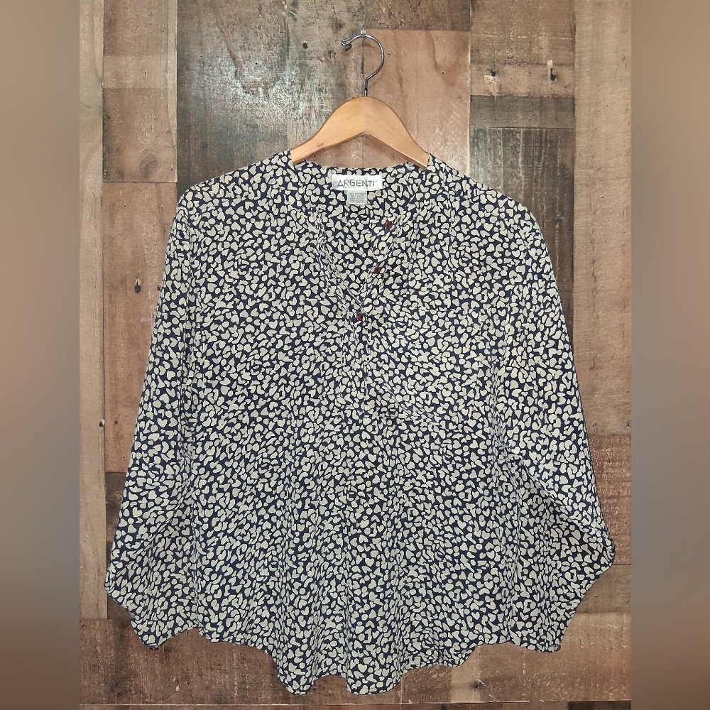 Vintage Argenti Blouses 100% Silk Blouse Henley Top Size 8 Womens